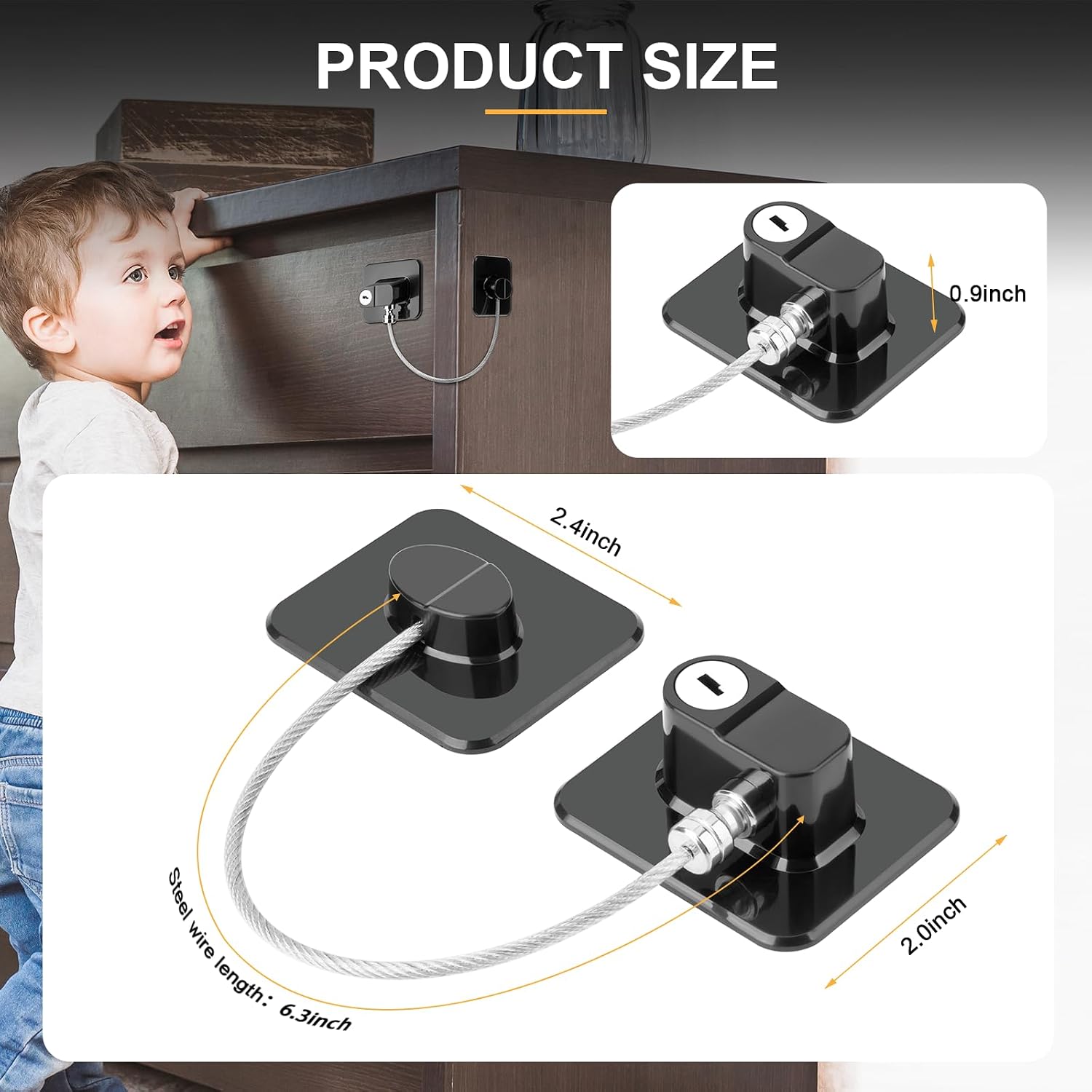 Fridge Lock, 2PCS Upgraded Refrigerator Lock for Freezer, Cabinets and Drawers, Air Fryer, Closets, Windows, Doors, Durable ABS with Adhesive Backing, Easy Install, No Tools Needed, Black