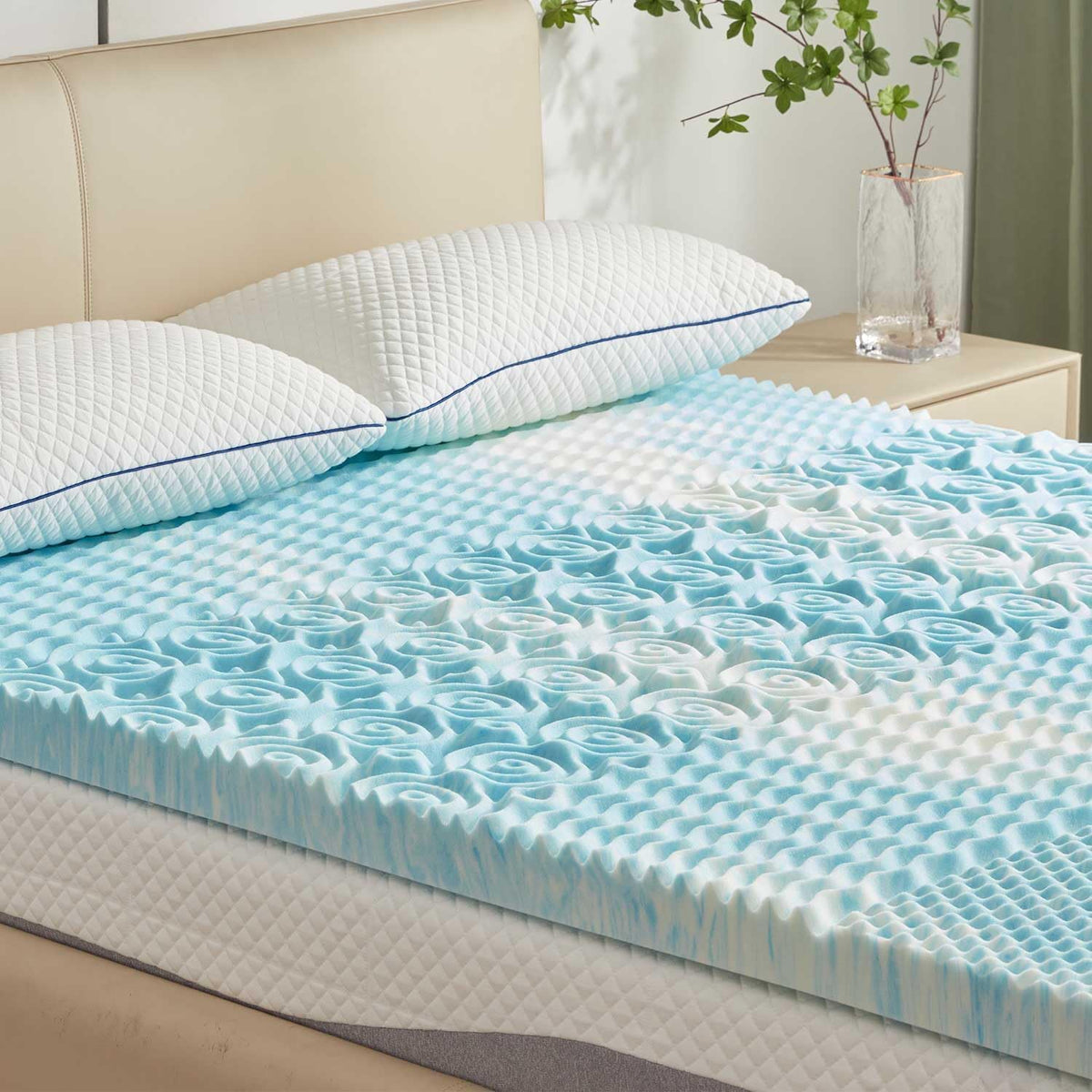 SINWEEK Mattress Topper 5-Zone Memory Foam Mattress Topper Pressure Relieve Soft Mattress Pad, CertiPUR-US Certified, 1.5 Inch Twin Size, Blue