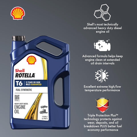 Shell Rotella T6 Full Synthetic 15W-40 Diesel Engine Oil, 1 Gallon (3 Pack)