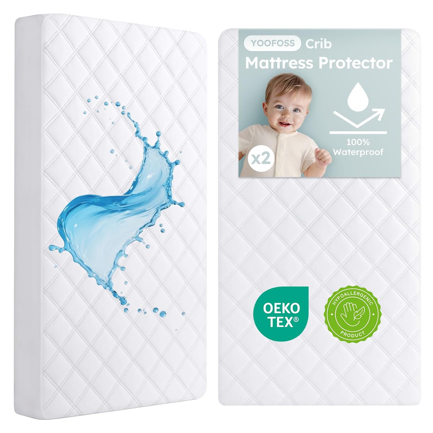 Yoofoss Waterproof Crib Mattress Protector Sheets Fitted 2 Pack 52''x28''