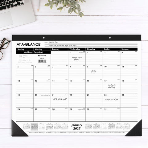 AT-A-GLANCE 2025 Desk Calendar, Desk Pad, Monthly, 21-3/4" x 17", Large, Ruled Blocks, 3 Pack (AZSK240025)