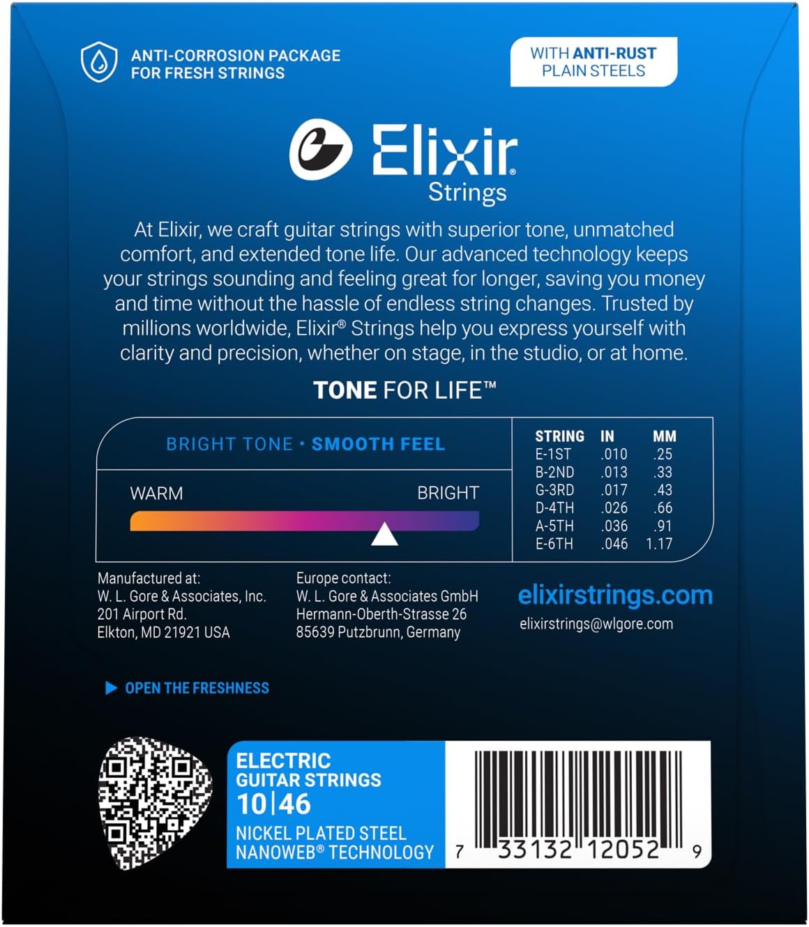 Elixir Strings, Electric Guitar Strings, Nickel Plated Steel with NANOWEB Technology, Longest-Lasting Bright Tone with Comfortable Feel, 6 String Set, Light 10-46