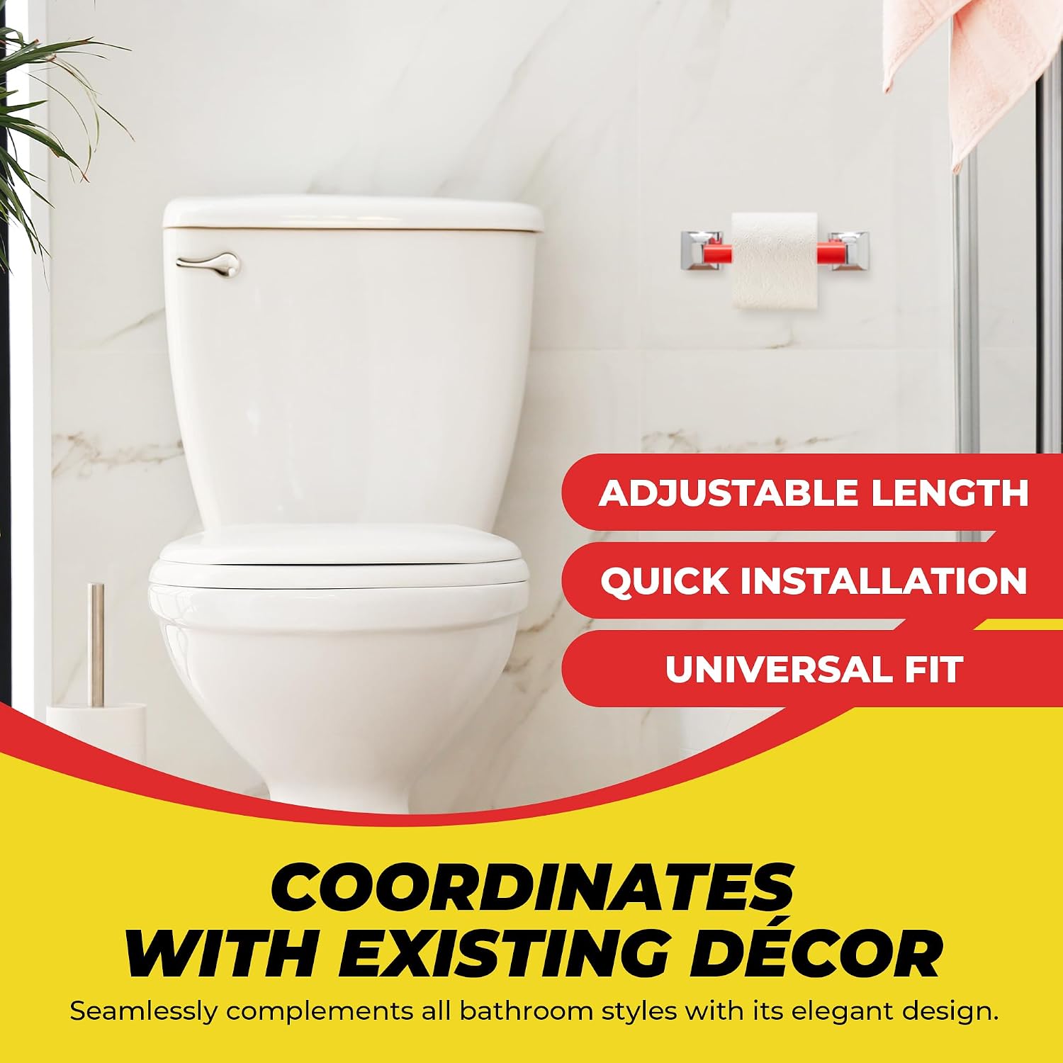 Qualihome RED Universal Plastic Spring Loaded Toilet Paper Roll Holder Replacement Rod, RED Toilet Paper Roll Replacement Rod