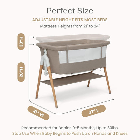 Delta Children Bondi Adjustable Height Bedside Beechwood Bassinet with PureAir Mesh Sheet and FSC-Certified Wood, Tan