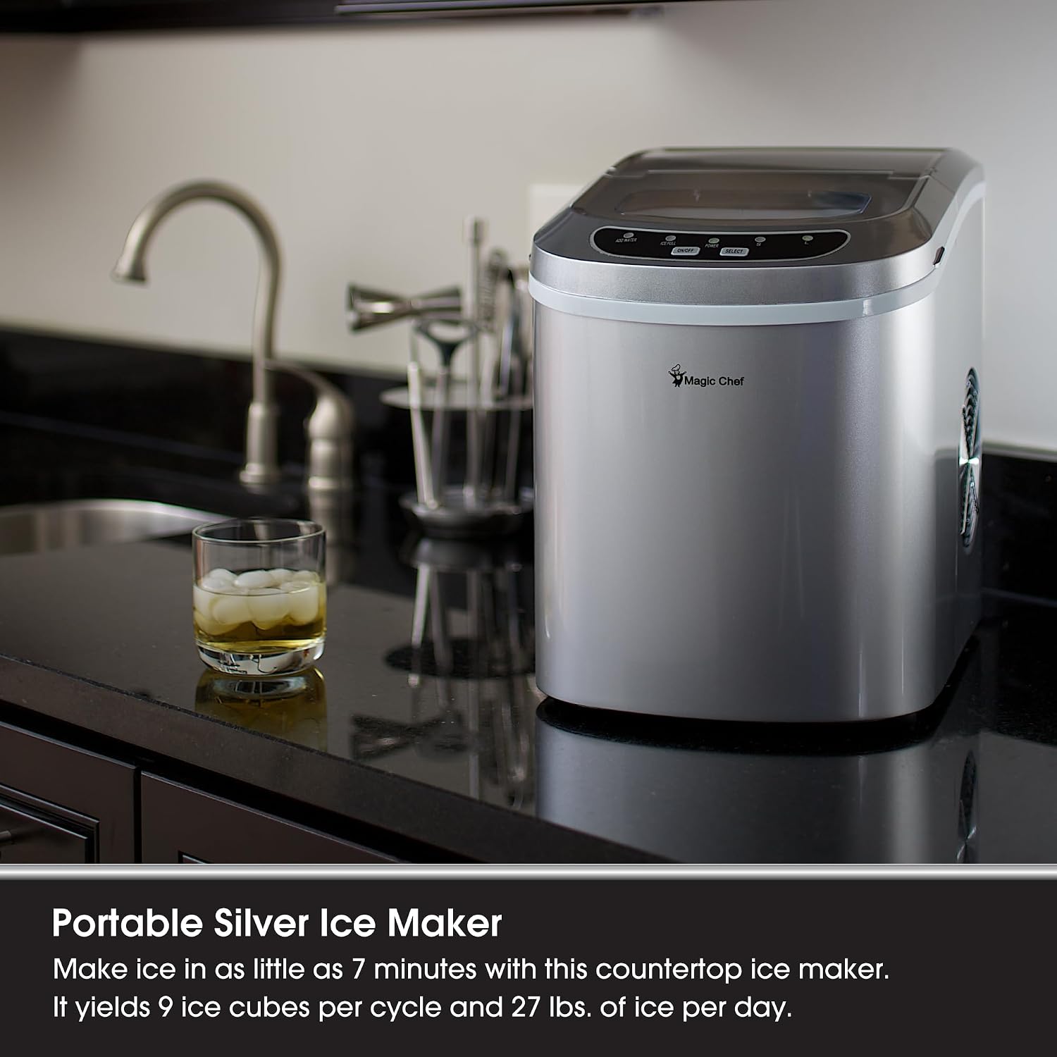 Magic Chef 27-Lb. Portable Ice Maker, Tabletop, Silver