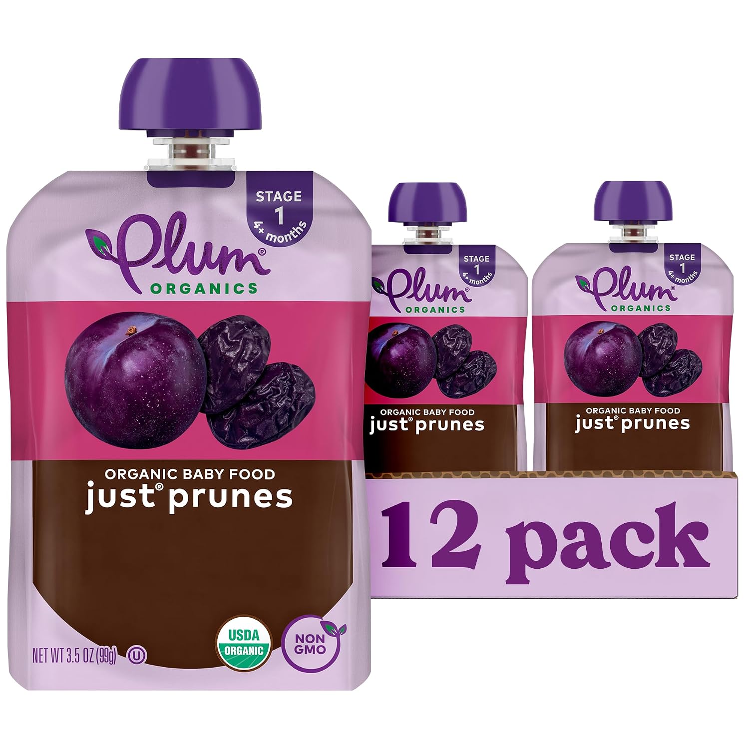 Plum Organics Stage 1 Baby Food, Just Prunes, Multi, 3.5 Ounce per Pouch (Pack of 12)