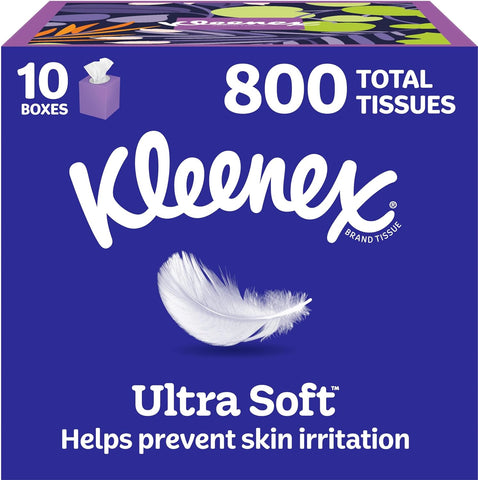 Kleenex Ultra Soft Facial Tissues, 10 Cube Boxes, 80 Tissues per Box