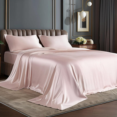 BEDELITE Satin Sheets Queen Size Bed Set, Pink, 4 Pieces