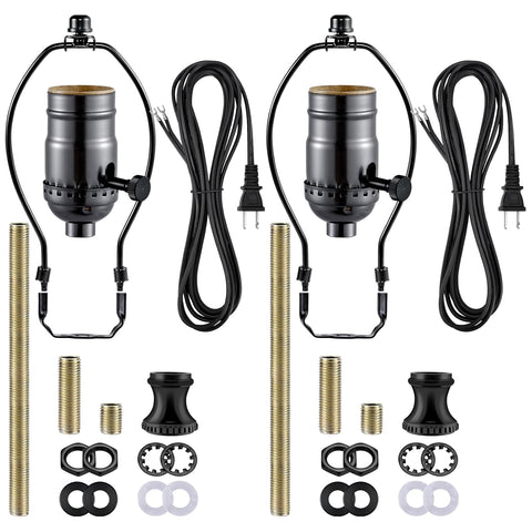 Lamp Making Kit,Make a Lamp or Repair Kit, 3-Way Lamp Socket with Matching Cord and Harp Set, Wiring Kit for Table Floor Lamp,Essential Hardware for DIY Light Design or Repair (Black, 2)