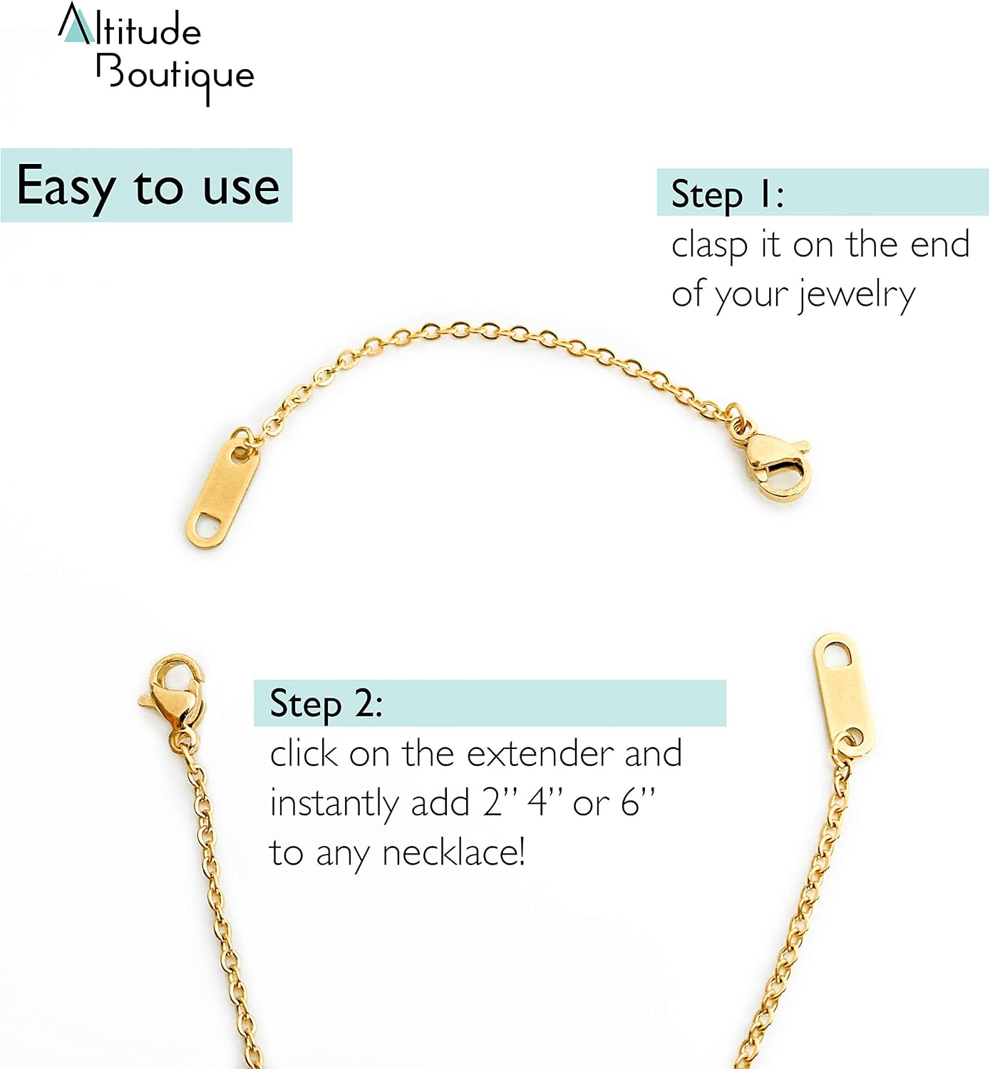 Altitude Boutique 18k Gold Plated Necklace Extenders Delicate Necklace Extender Chain Set for Women 3 Piece Set, Extensions 2", 4", 6" Inches Hypoallergenic in Gold, Rose Gold, or Silver