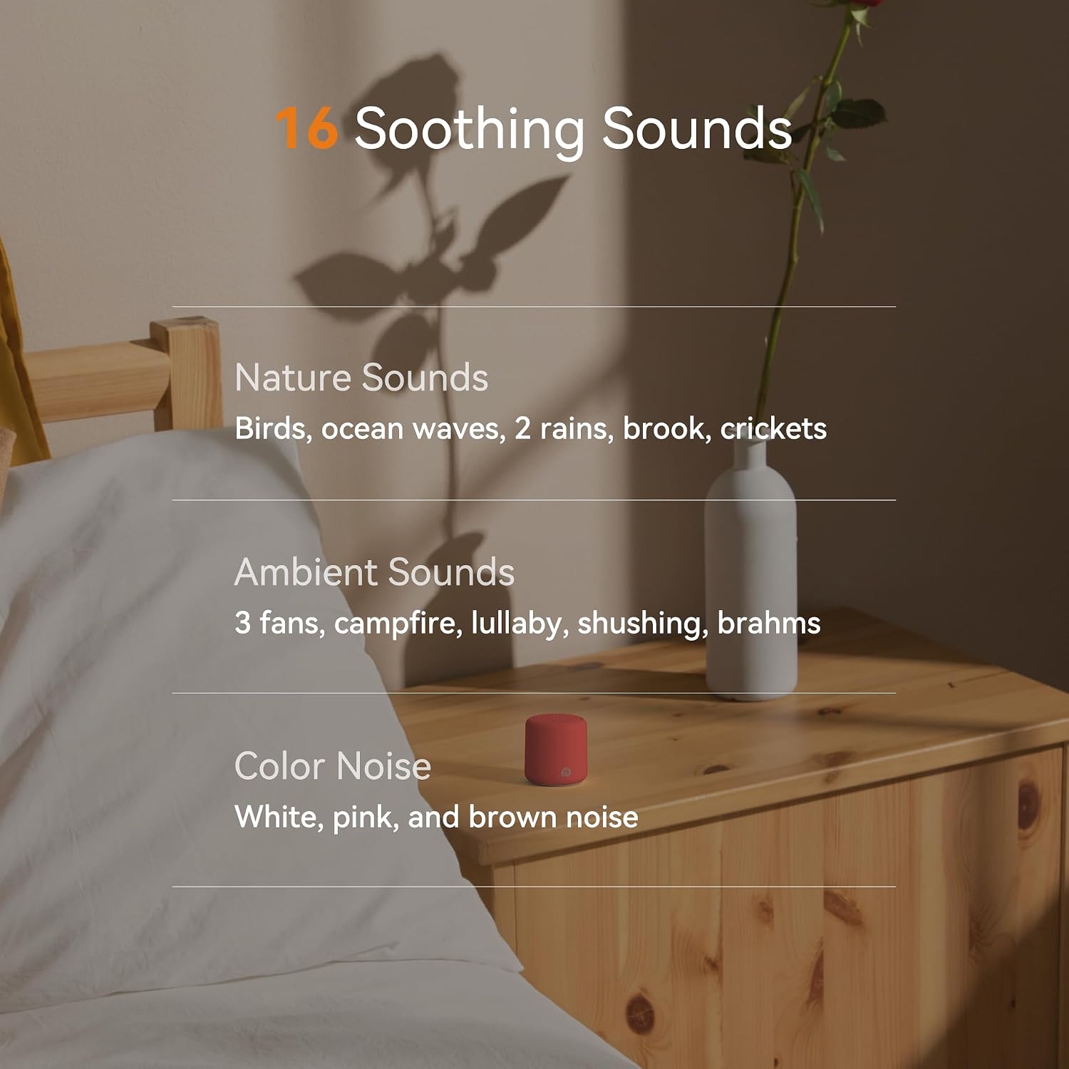 Dreamegg Travel White Noise Machine - Portable for Baby Adults, 16 Nature Sounds, Timer, Sleeping Gift, Red
