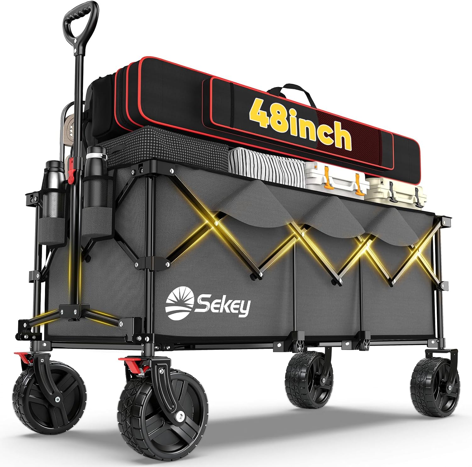 Sekey 300L Extended Collapsible Wagon, 660 lb Capacity, 48 in Long