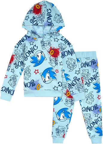 SEGA Sonic the Hedgehog Fleece Pullover Hoodie and Pants Outfit Set Toddler to Big Kid Sizes (2T - 18-20)