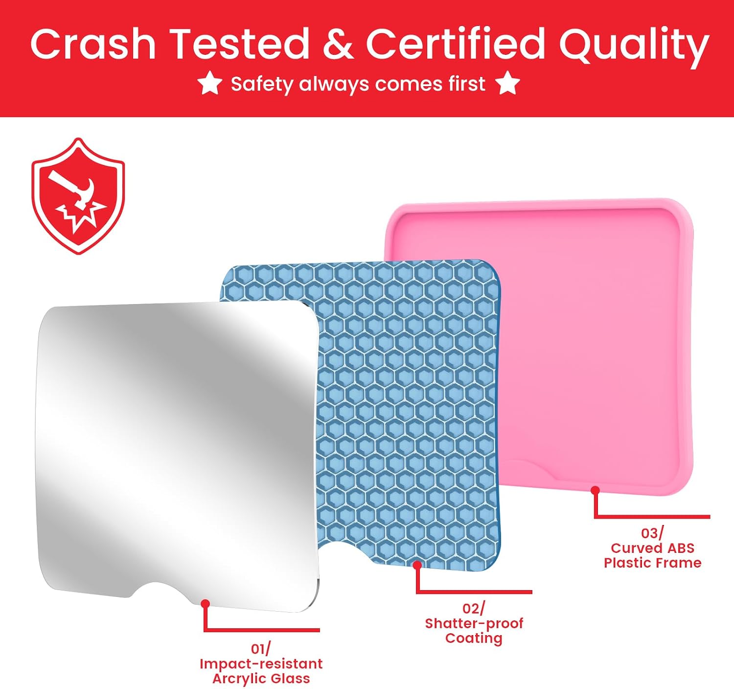 Baby Car Mirror, Safety Car Seat Mirror for Rear Facing Infant Pink