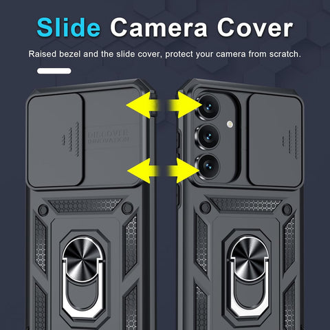 Janmitta for Samsung Galaxy S25 FE Case Built in Slide Camera Cover,Black