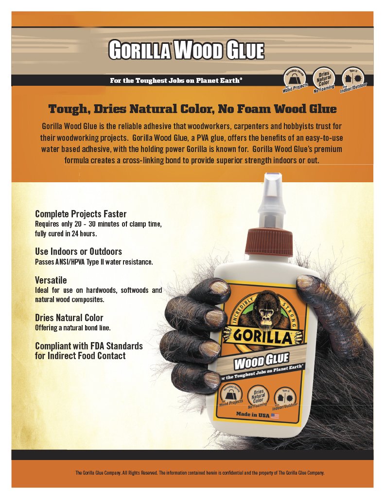 Gorilla Wood Glue; 8 Ounce Bottle; Natural Wood Color; (Pack of 8)