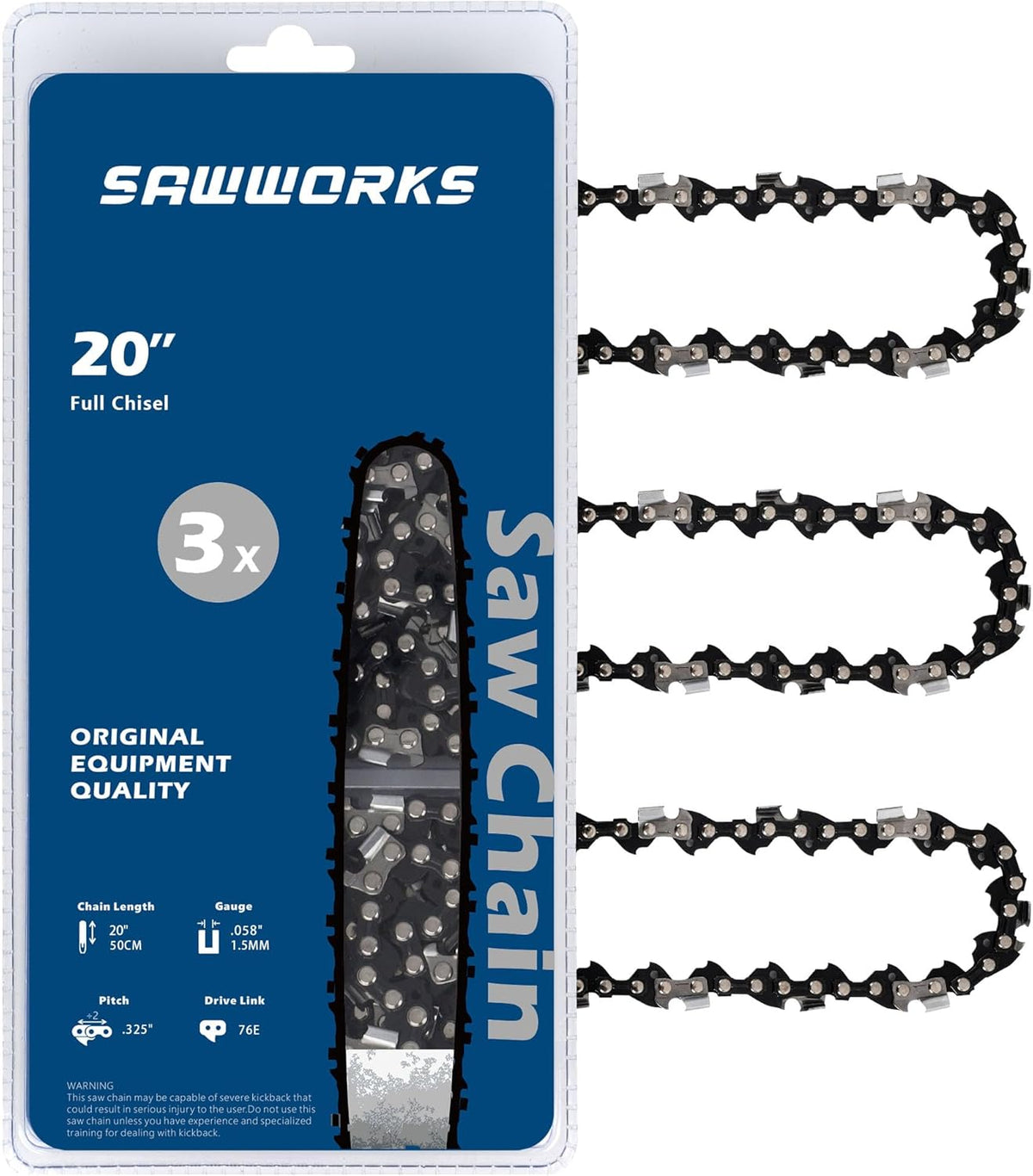 Sawworks 20 Inch Chainsaw Chain 325" Pitch .058" Gauge 76 Drive Links