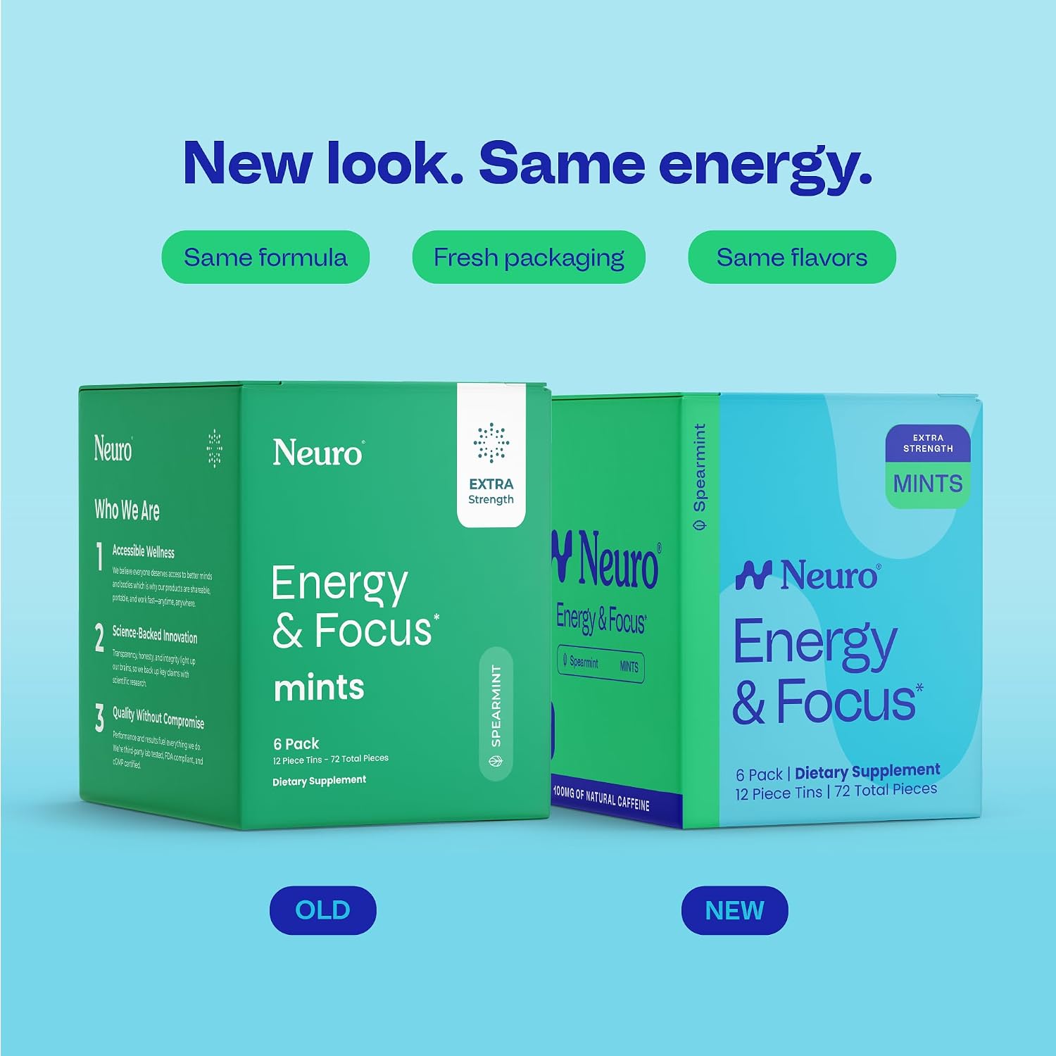 Neuro Energy & Focus Mints, Extra Strength, Spearmint, 72 Count