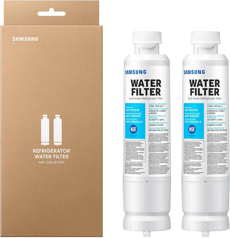 Samsung HAF-CIN-2P/EXP Genuine Refrigerator Water Filter, Reduces 99% of Harmful Contaminants for Clean, Clear Drinking Water, 6-Month Life, Easy Install, Pack of 2