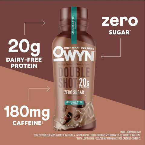 OWYN Only What You Need Mocha Latte Flavored 20g Protein Shake, 12 Ct | 20g Protein, Zero Sugar, 180mg Caffeine, Dairy Free, Plant Protein, Gluten Free, Individual 12fl oz Bottles