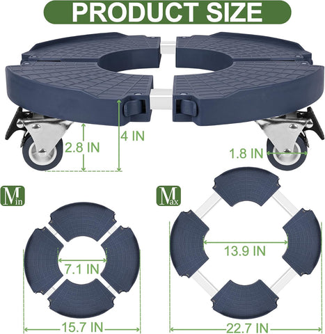 Plant Caddy Stand with 360° Wheels Adjustable 15-22 Inch Rolling Plant Stand Heavy Duty Large Plant Cart Dolly with Casters 440lbs Capacity for Large Planter, Garden Pot, Flower Pot, Blue, 1 Pack