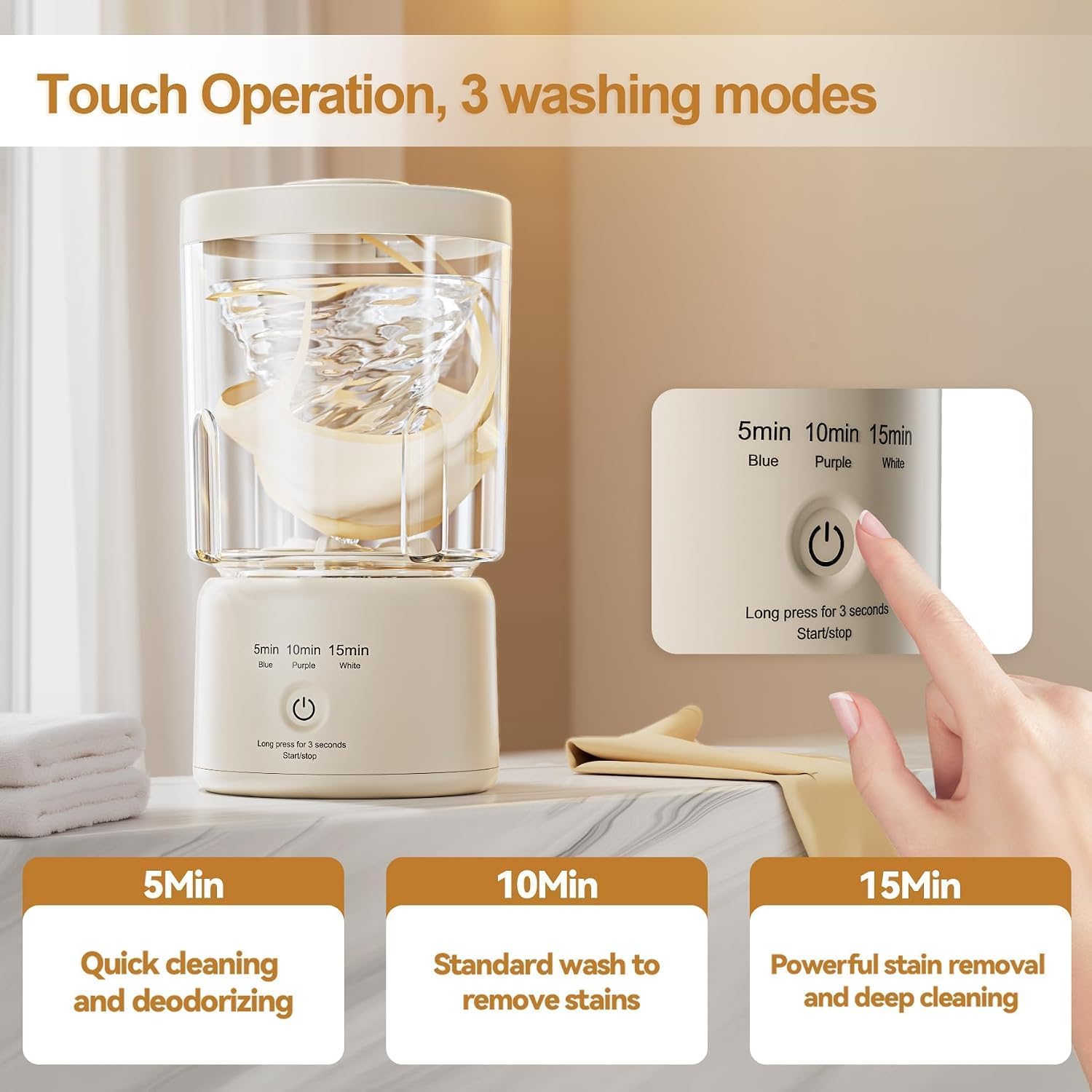 Portable Mini Washing Machine, Rechargeable Underwear Washing Machine Makeup Brush Cleaner Machine Small Clothes Mini Washer for Home, Hotel, Travel and Camping (Cream)