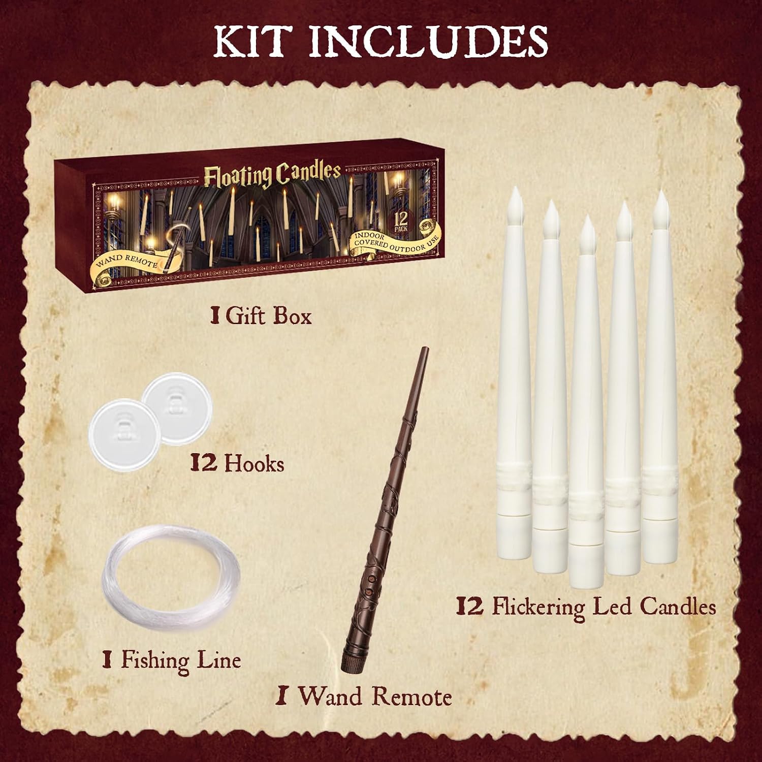 ORIENTAL CHERRY Floating Candles with Wand, 12 Pcs Magic Flickering Light