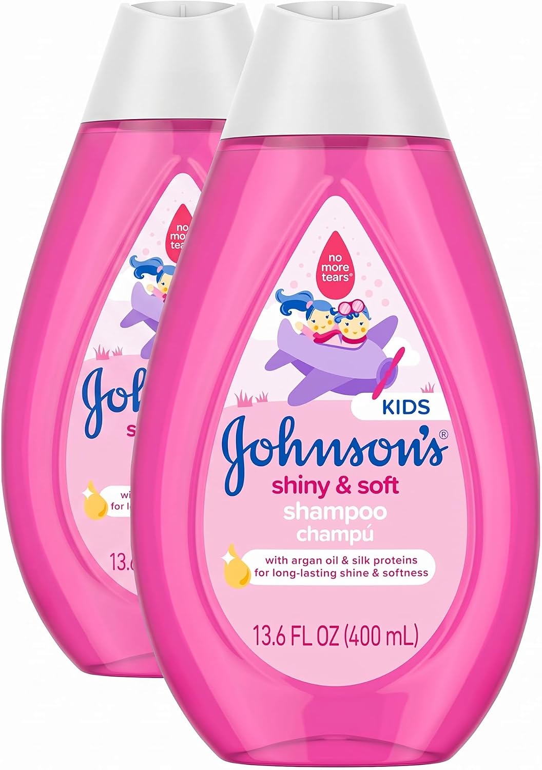 Johnson's Shiny & Soft Kids' Shampoo with Argan Oil & Silk Proteins, Daily Kids’ Hair Wash Gently Cleanses & Boosts Natural Shine & Softness, No Added Parabens & Sulfates, 13.6 fl. oz (Pack of 2)