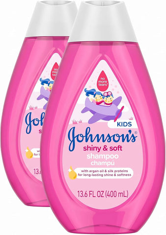 Johnson's Shiny & Soft Kids' Shampoo with Argan Oil & Silk Proteins, Daily Kids’ Hair Wash Gently Cleanses & Boosts Natural Shine & Softness, No Added Parabens & Sulfates, 13.6 fl. oz (Pack of 2)