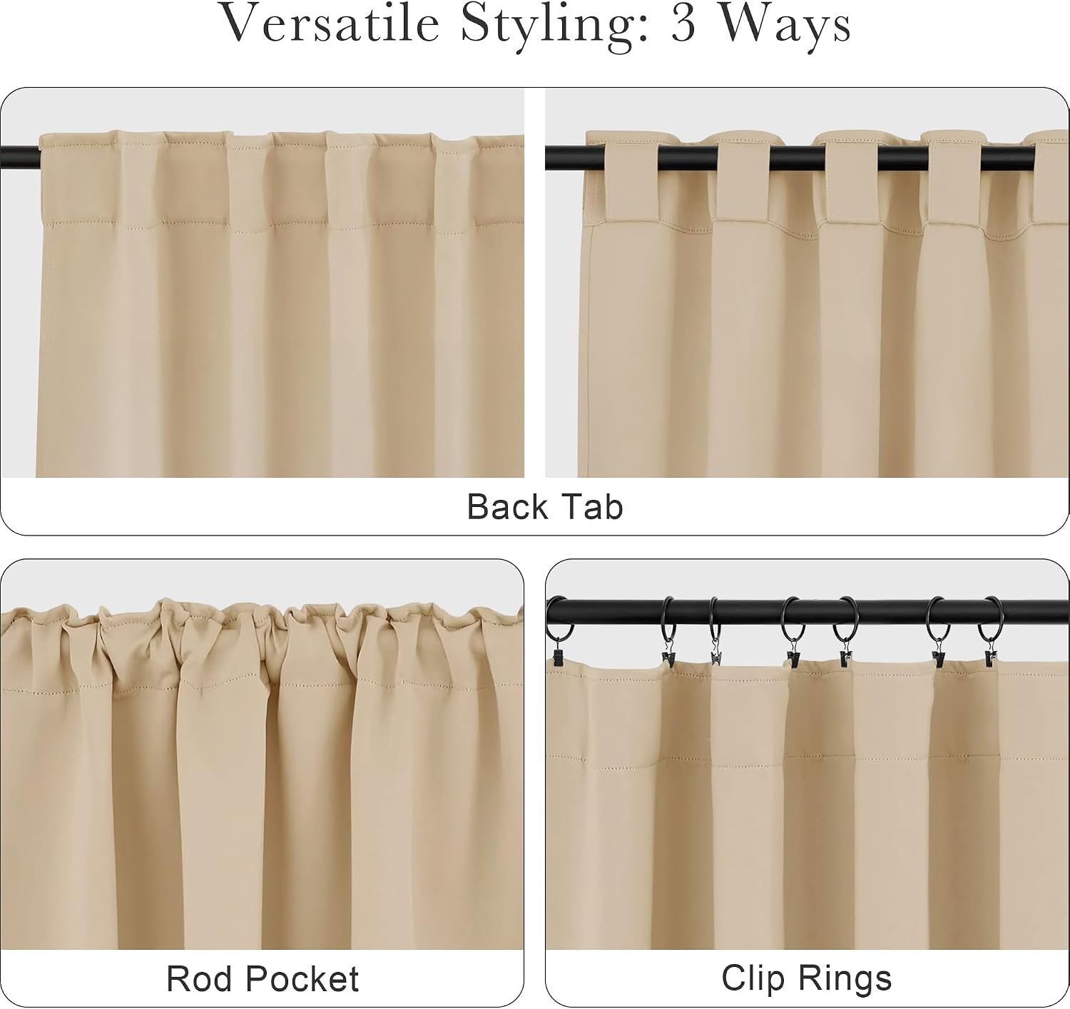 PONY DANCE 102 inch Long Curtains 2 Panels Set for Living Room Bedroom, Rod Pocket/Back Tab Thermal Insulated 75% Light Blocking Floor to Ceiling Drapes, W 52 x L 102 inch, Beige