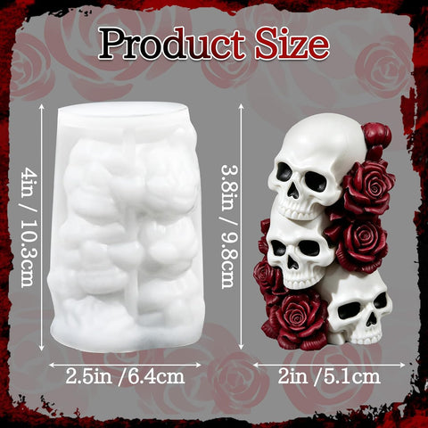Halloween Candle Mold, 3 Layer Columnar Rose Skull Candle Mold