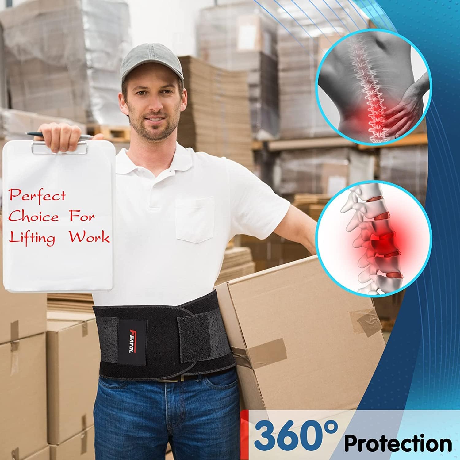 FEATOL Back Brace for Women & Men, Lower Back, Sciatica Pain Relief