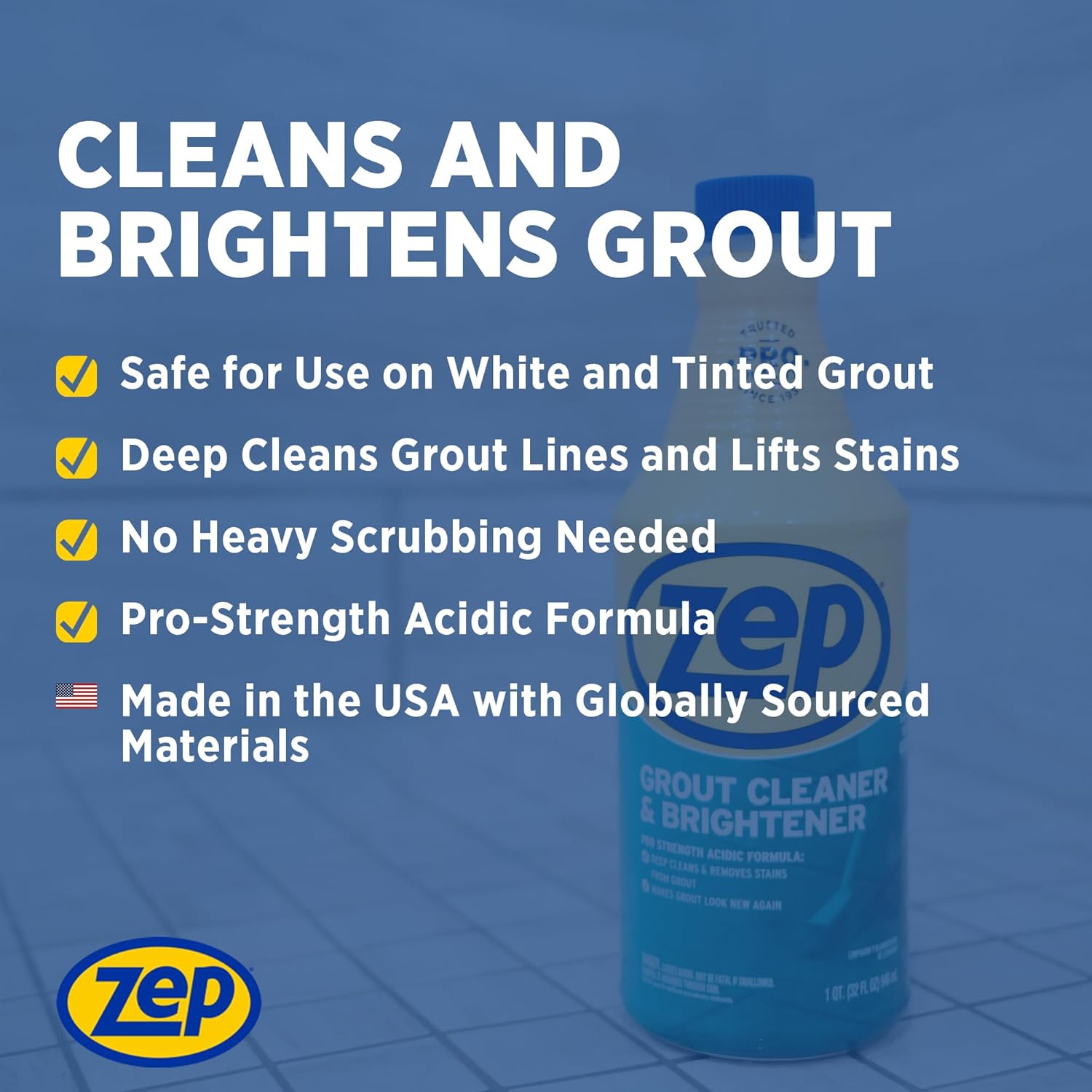 Zep Grout Cleaner and Brightener - 32 Ounce (1 Bottle) - ZU104632 - Deep Cleaning Formula Removes Old Stains From Grout