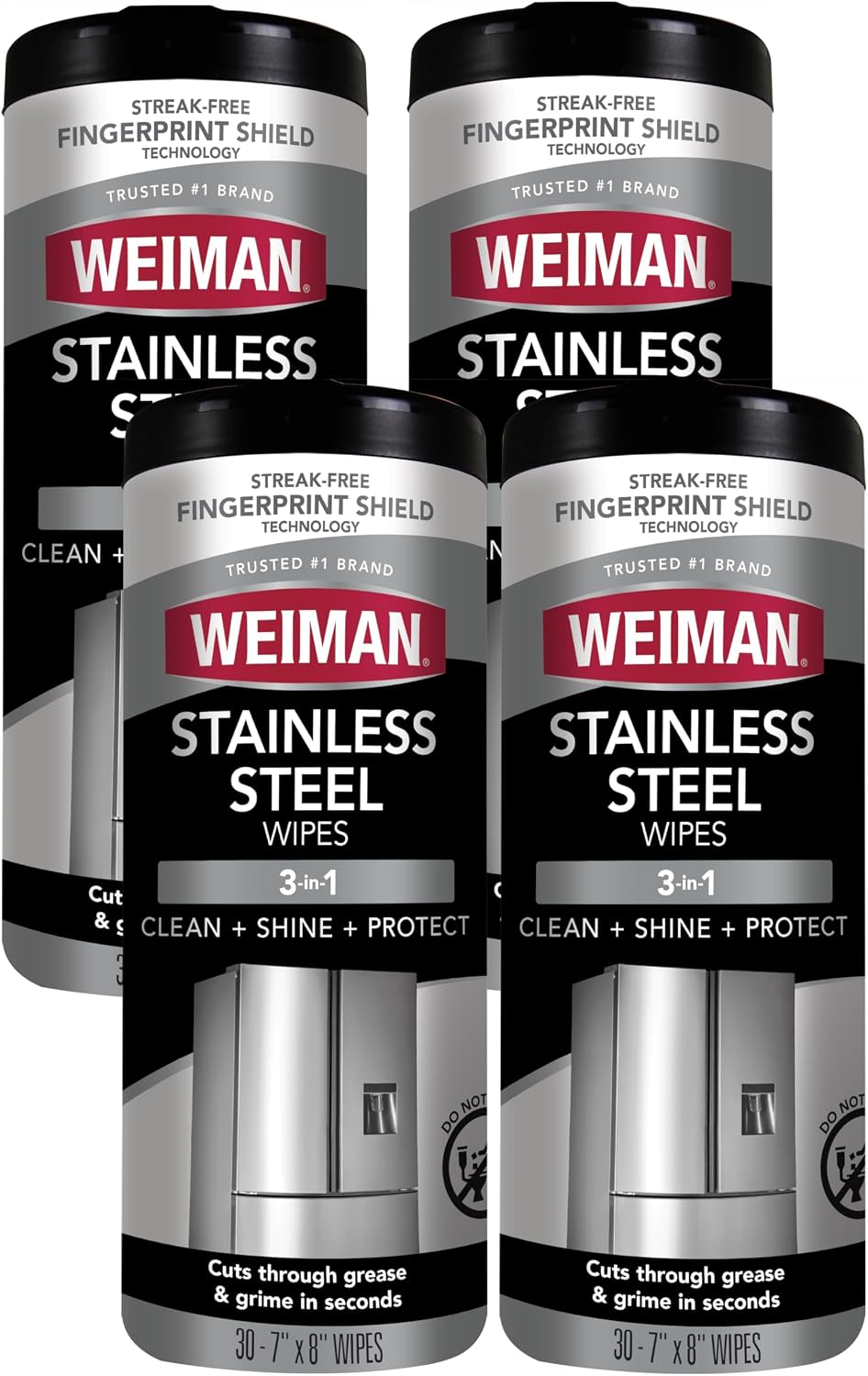 Weiman Stainless Steel Cleaner Wipes (4 Pack) Removes Fingerprints, Residue, Water Marks and Grease from Appliances - Works Great on Refrigerators, Dishwashers, Ovens, and Grills