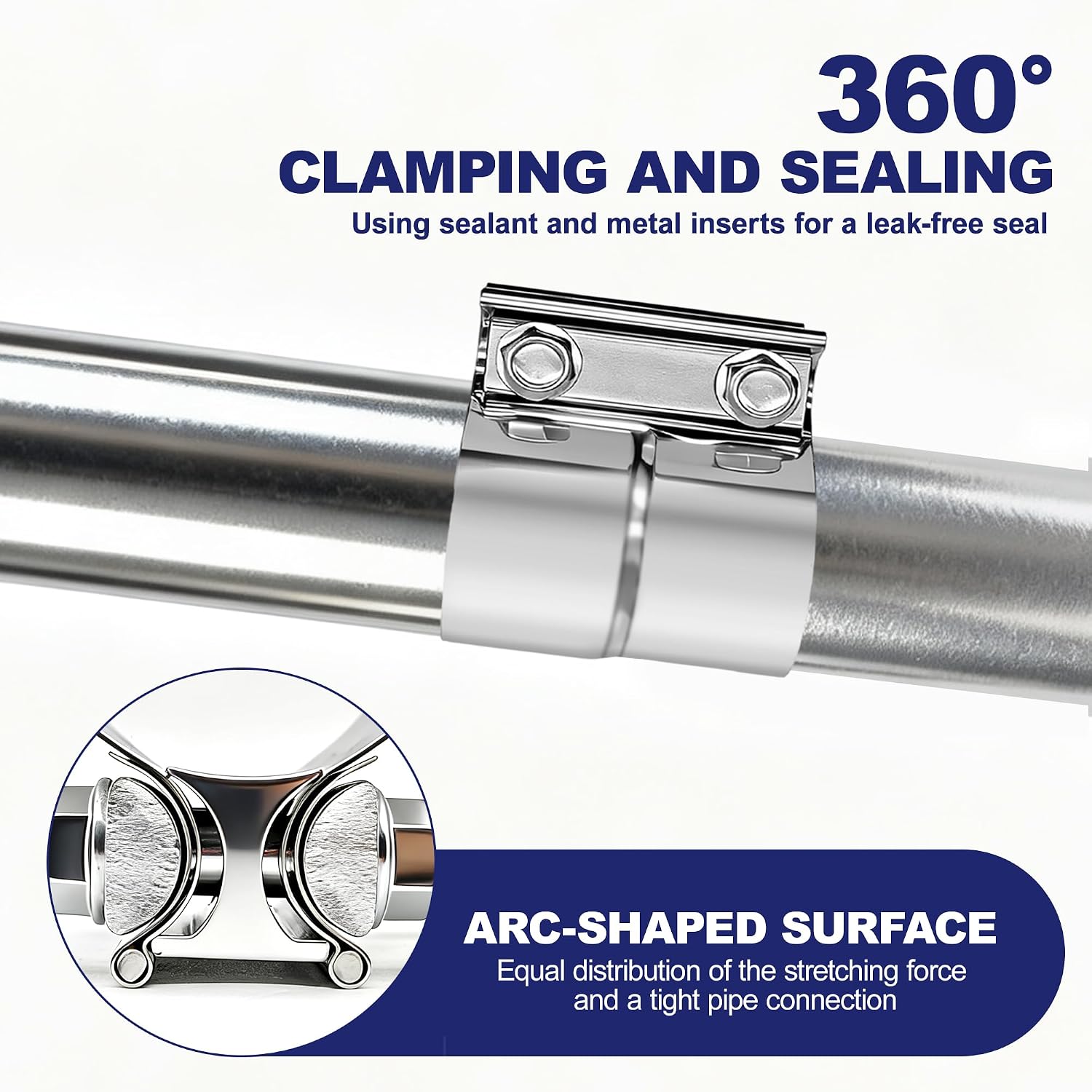 3 Inch Exhaust Clamp, Stainless Steel 304 Lap Joint Band Clamp For 3" Od To 3" Id Exhaust Pipe, Muffler, Elbow, Exhaust Tubing Connection, Catalytic Converters (4PCS)