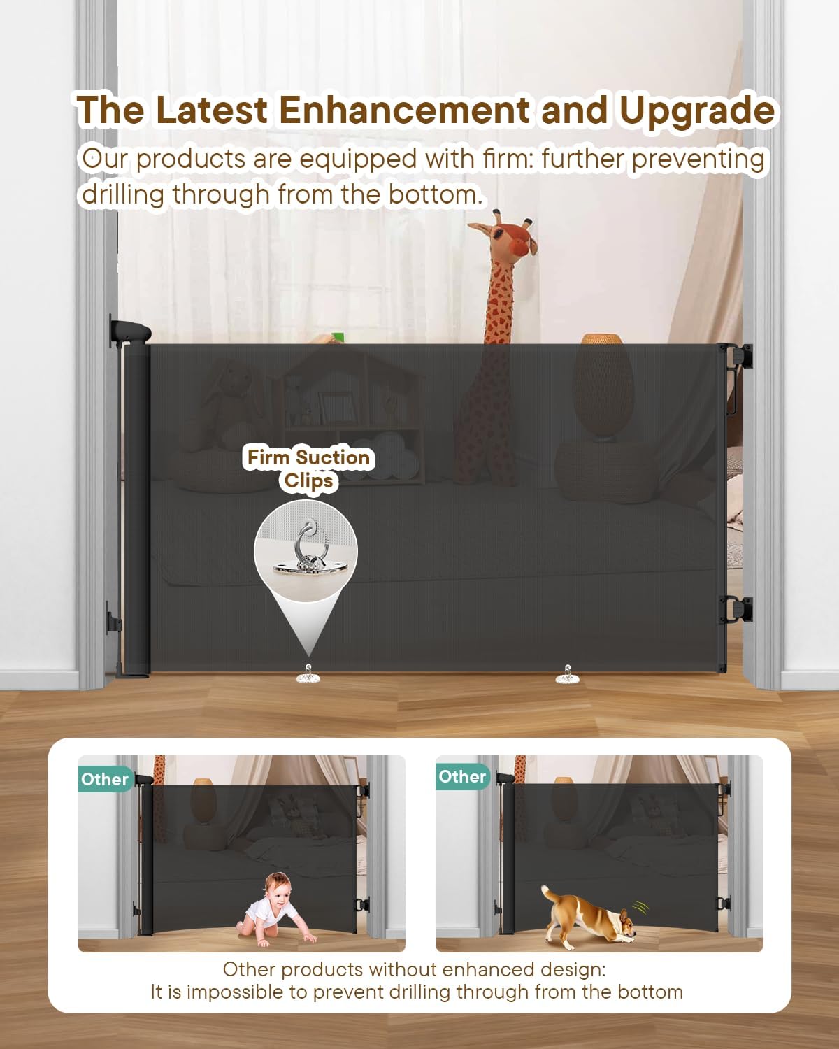 Extra Wide Retractable Baby Gate 71" Wide Fits Large Opening Black