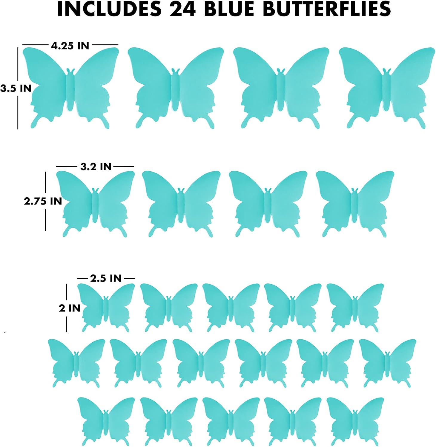 Cute Blue Butterfly Wall Decor 24 pcs, Girls Room Wall Decals, Teal Aesthetic Butterflies Stickers for Nursery Decorations, Baby Toddler Room Decor for Girls