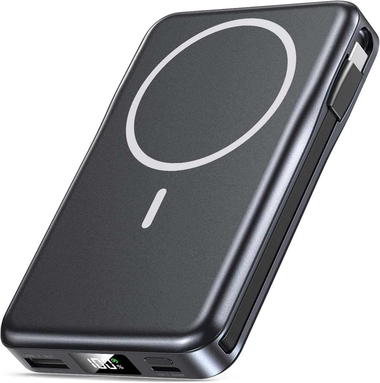 Magnetic Portable Charger 10000mAh, 20W Power Bank with Built in Cable