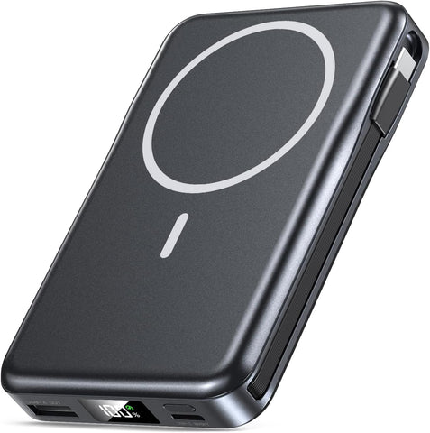 Magnetic Portable Charger 10000mAh, 20W Power Bank with Built in Cable