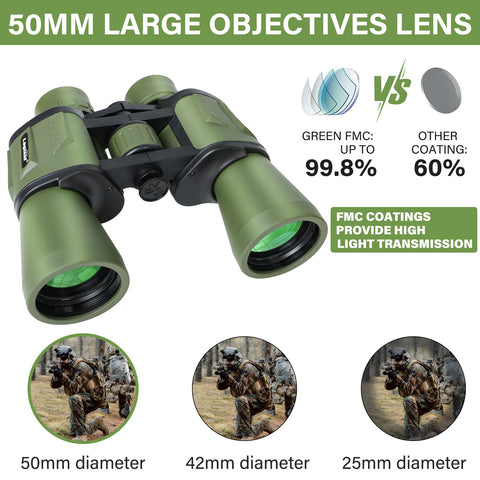 LOGISAF 15x50 HD Binoculars for Adults High Powered - Large View Compact Binoculars with Low Light Vision, Waterproof Binoculars for Bird Watching, Hunting, Hiking Travel Essentials with Carrying Bag