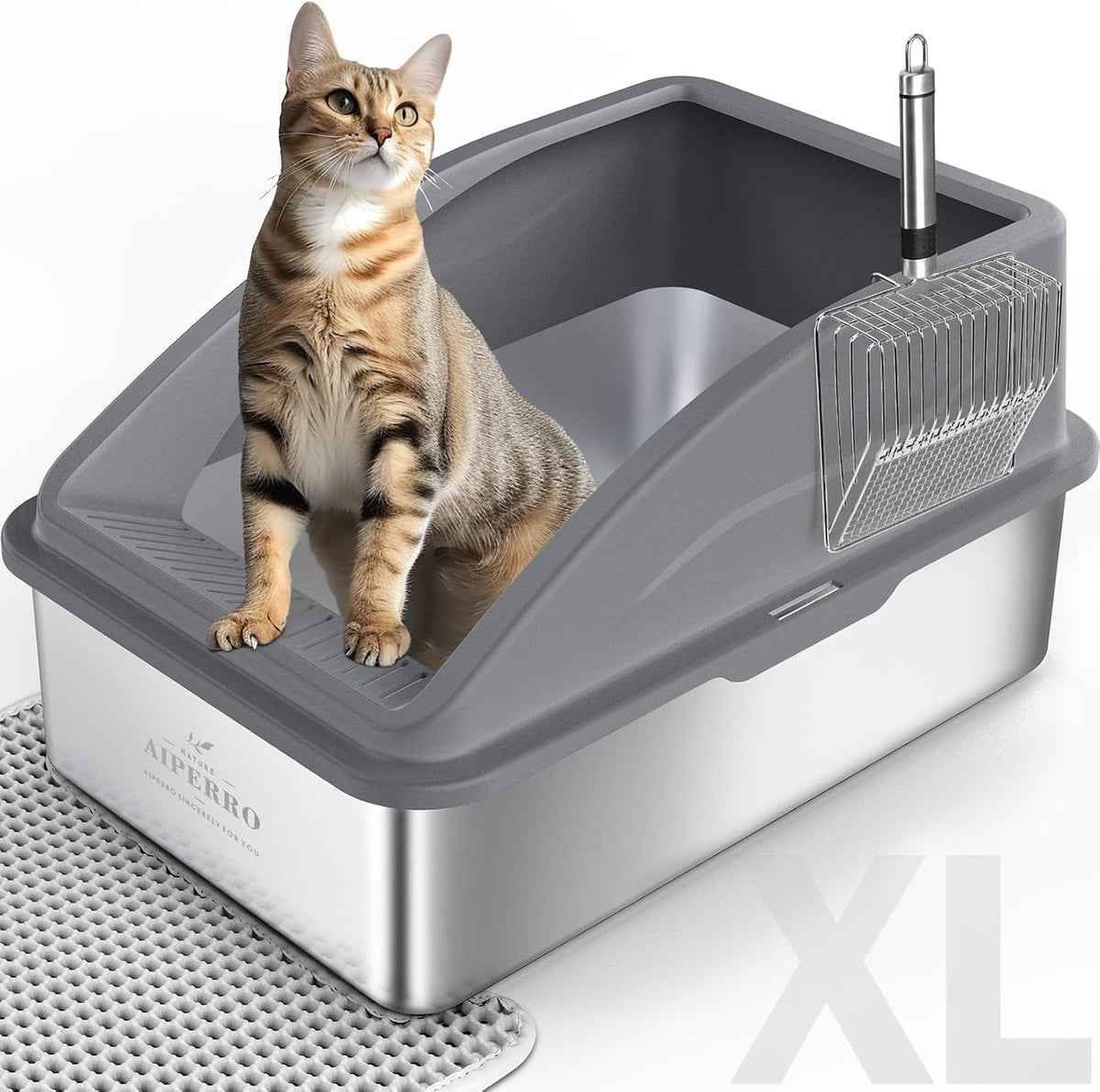AIPERRO Stainless Steel Litter Box | XL Metal Cat Litter Boxs with Lid