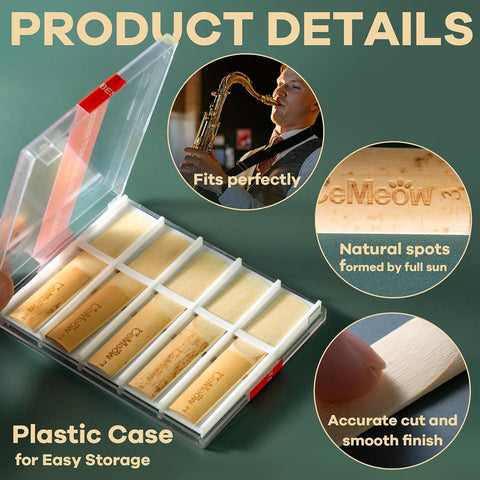 Alto Saxophone Reeds 2.5, Professional Alto Sax Reeds 10Pack with Plastic Box, Thinner Reed Tip Advanced Cutting Technology for Saxophone Beginner and Player