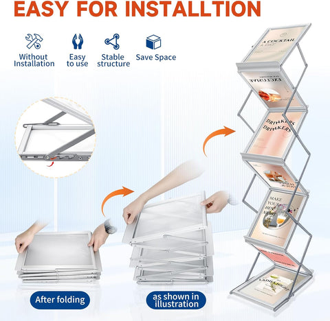 Brochure Display Stand, Magazine Literature Rack, 1-Pack Silver