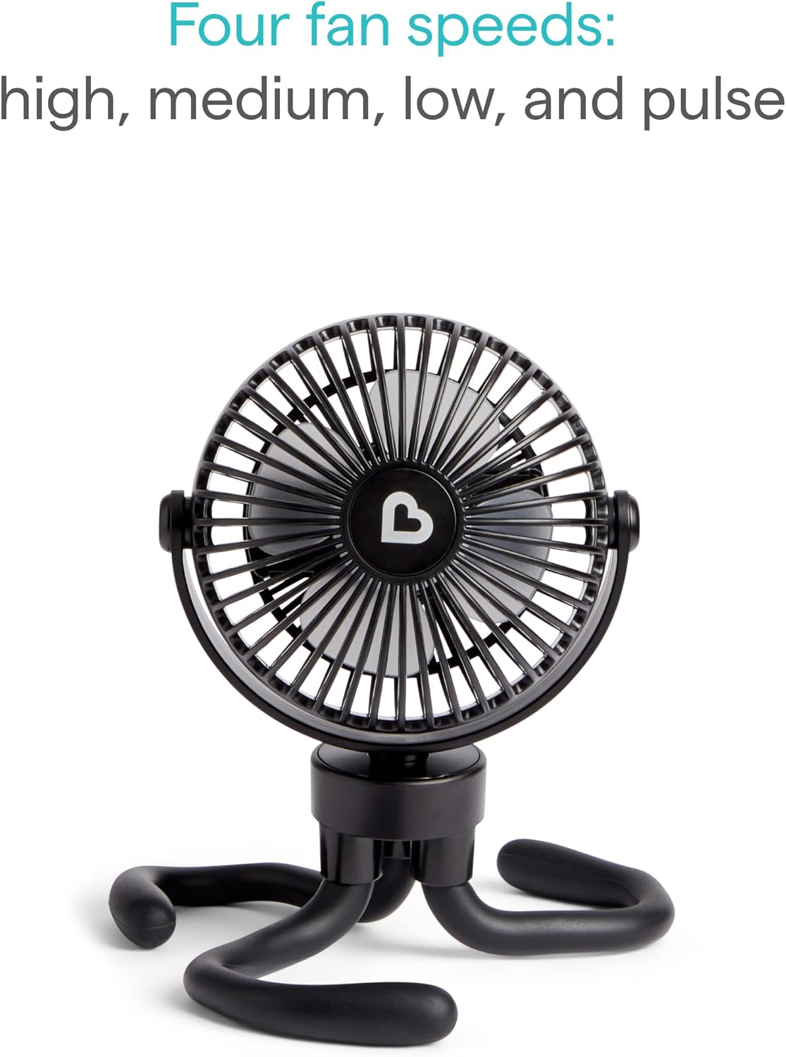 Munchkin Portable Stroller Fan for Baby, 4 Speed LED Lights, Black
