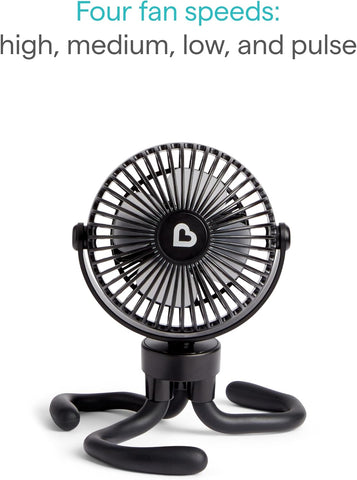 Munchkin Portable Stroller Fan for Baby, 4 Speed LED Lights, Black