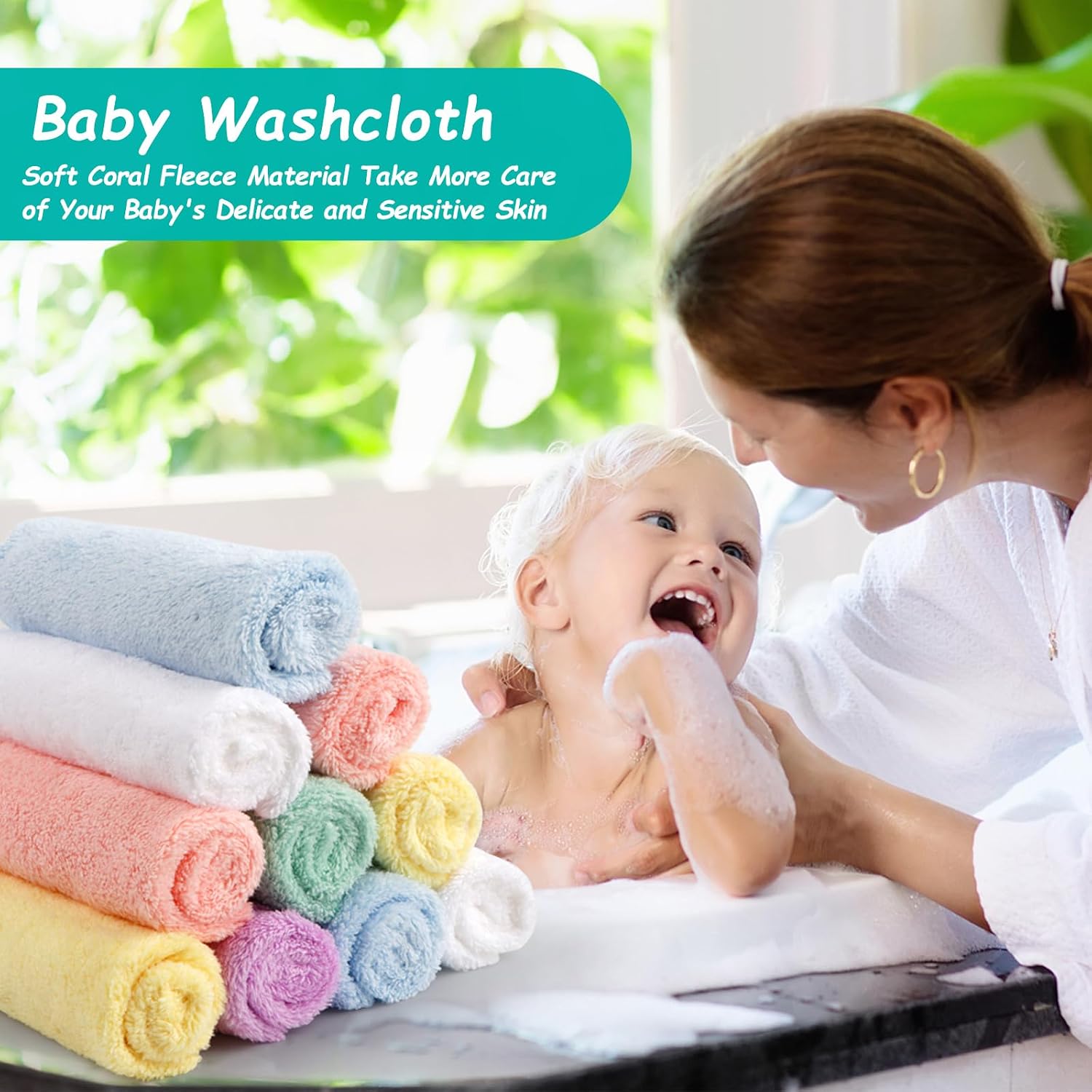 HOMEXCEL Baby Washcloths 12 Pack Microfiber Coral Fleece 11.5 x 11.5 Inch