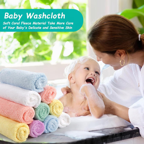 HOMEXCEL Baby Washcloths 12 Pack Microfiber Coral Fleece 11.5 x 11.5 Inch