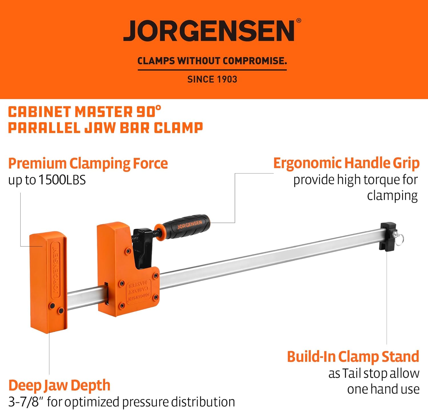 Jorgensen 24-inch Bar Clamps Set, 2-pack Cabinet Master 90° Parallel Clamps