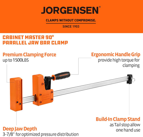 Jorgensen 24-inch Bar Clamps Set, 2-pack Cabinet Master 90° Parallel Clamps