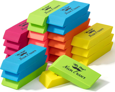 Mr. Pen- Pencil Eraser, 24 Pack, Neon Colors